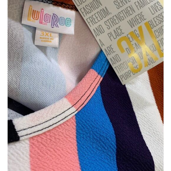 LuLaRoe Womens Dress Size 3XL Amelia‎ Black Blue Pink Rainbow Stripes 3X NWT - Picture 4 of 5